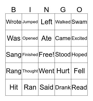 PAST TENSE VERBS Bingo Card