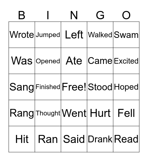 PAST TENSE VERBS Bingo Card