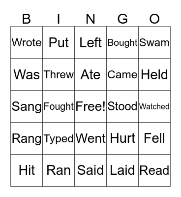 PAST TENSE VERBS Bingo Card