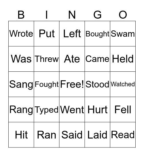 PAST TENSE VERBS Bingo Card