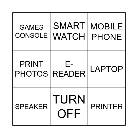 TECHNOLOGY VOCABULARY Bingo Card