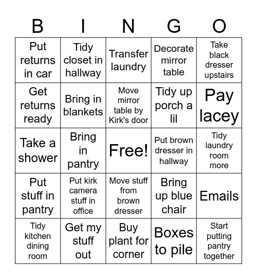 Thursday march 13 Bingo Card