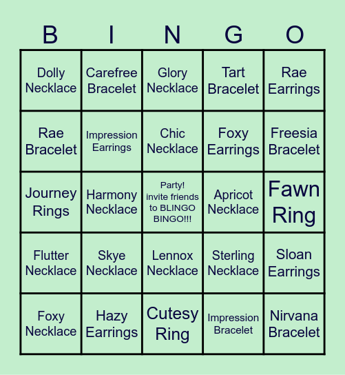 Park Lane BLINGO BINGO Game II Bingo Card