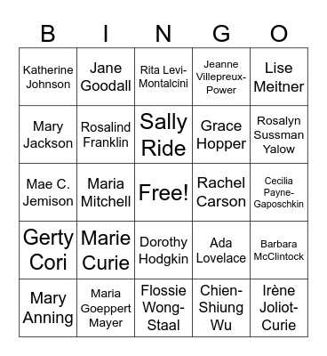 Women in Science Bingo Card
