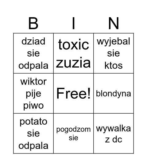 huj Bingo Card