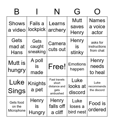 Luke 24hr Stream Bingo Card