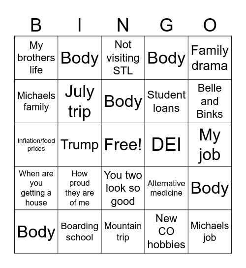 Trauma! Bingo Card