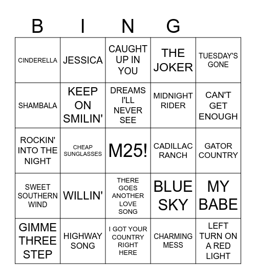 SOUTHERN ROCK     M25 Bingo Card