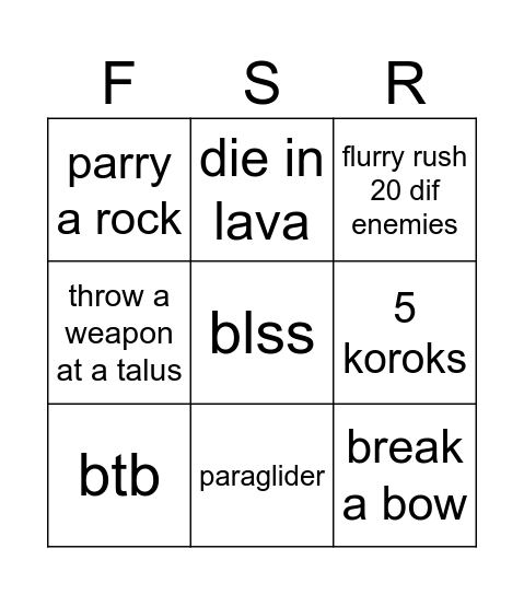 botw quik bingo(Fun Speed Run) Bingo Card