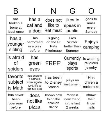 Youth Group Bingo! Bingo Card