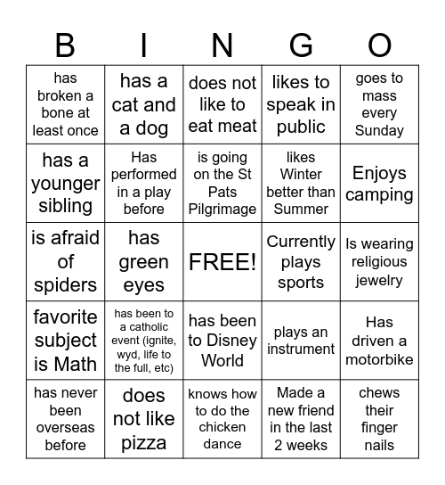Youth Group Bingo! Bingo Card
