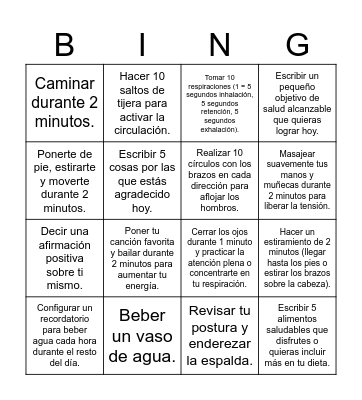 Hábitos Saludables Bingo Card