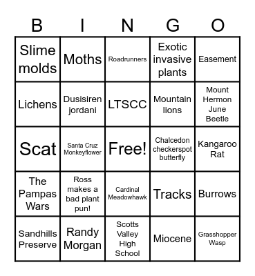 Flora & Fauna of the Santa Cruz Sandhills Bingo Card