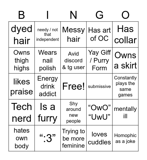 femboy bingo :3 Bingo Card