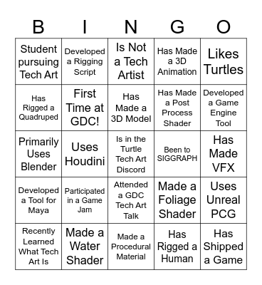 Turtle Tech Art Bingo Card