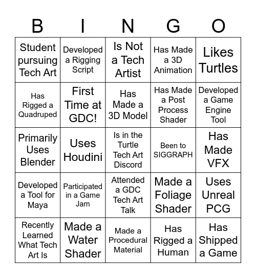Turtle Tech Art Bingo Card