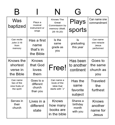 Christian Bingo! Find someone who... Bingo Card