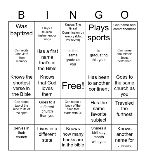Christian Bingo! Find someone who... Bingo Card