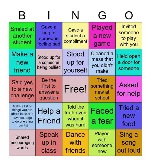 Courage and Kindness Bingo Card
