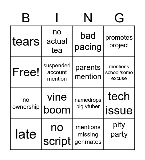 Untitled Bingo Card