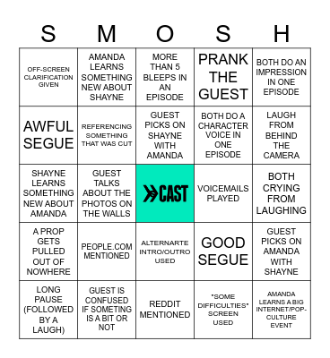 Smosh Mouth Bingo Card