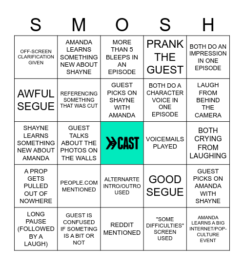 Smosh Mouth Bingo Card