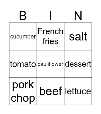 Food Bingo Card