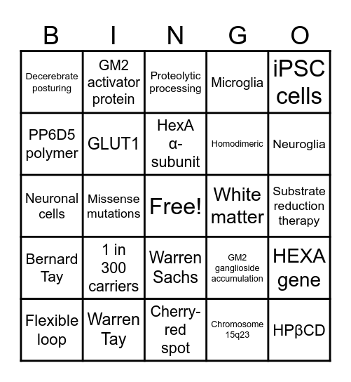 Tay-Sachs Disease BINGO Card