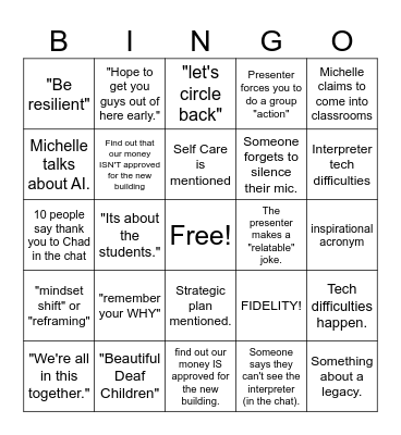 PD Day Bingo Card