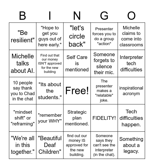 PD Day Bingo Card