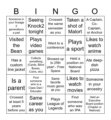 KΠB 25th Year Anniversary Bingo Card