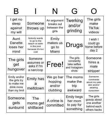 Emily's Bachelorette Party Bingo Card
