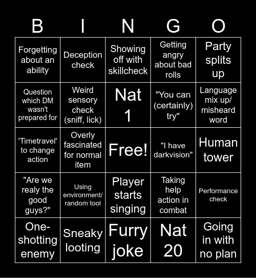 D&D Bingo Card