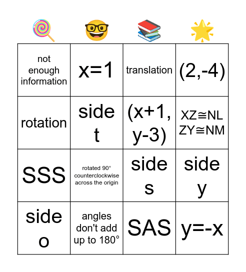 congruency & transformations Bingo Card