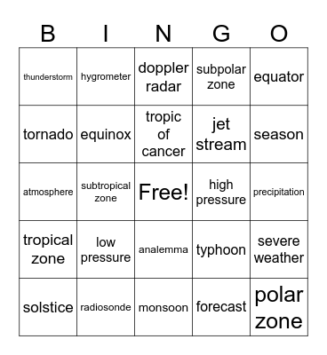 Earth Science Lessons 9 and 10 Bingo Card