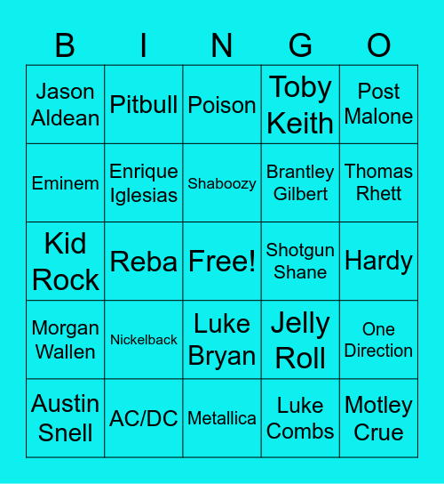 Artists/Bands most listened to Bingo Card