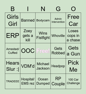 Public Server Bingo Card