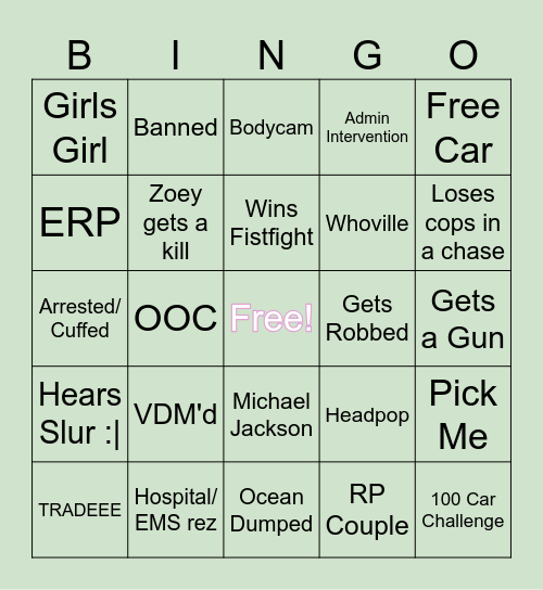 Public Server Bingo Card