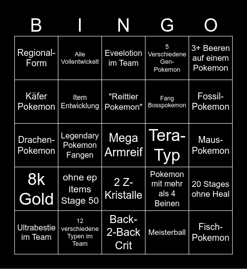 Pokerogue Bingo Card
