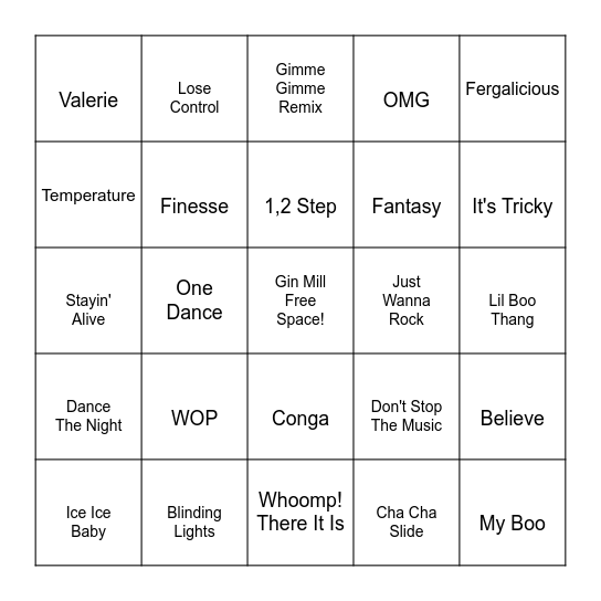 Dance It Out Bingo Card