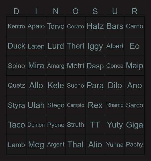 PTR Bingo Card