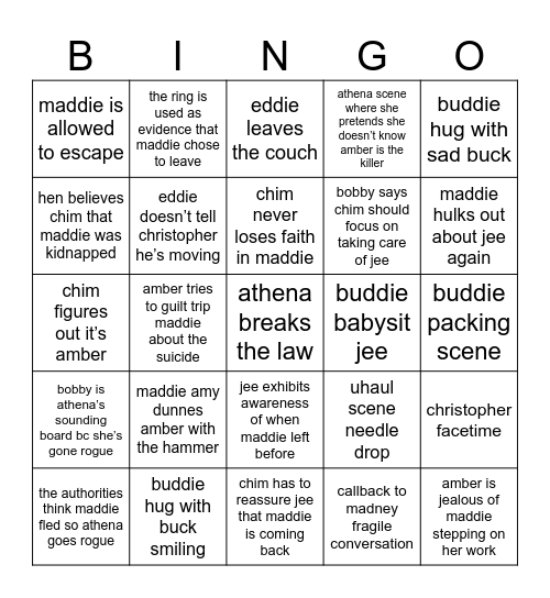 8x10 Bingo Card