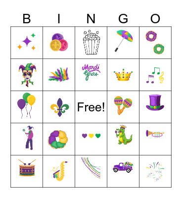 Mardi Gras Bingo Card Bingo Card