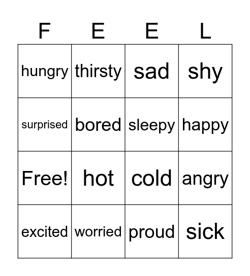 Feelings Bingo Card