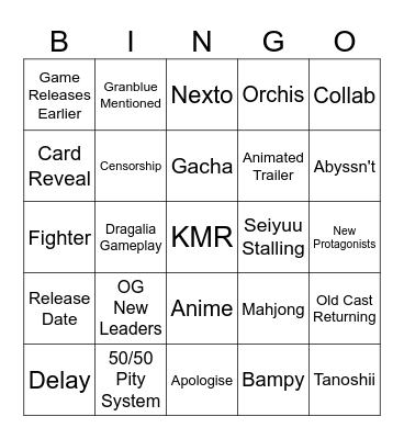 Shadowverse Worlds Beyond Bingo Card