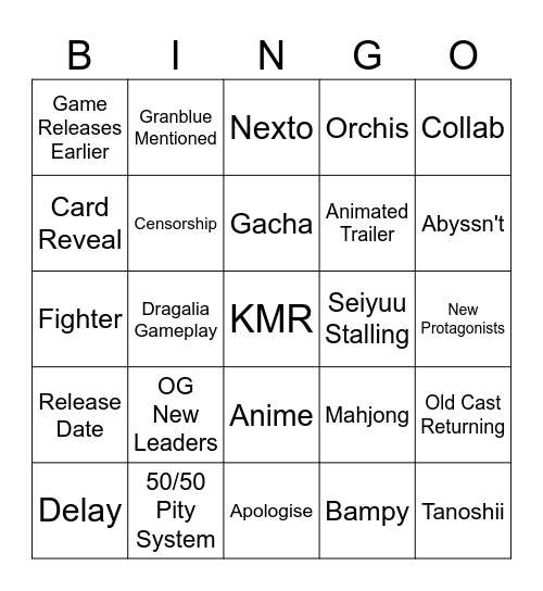 Shadowverse Worlds Beyond Bingo Card