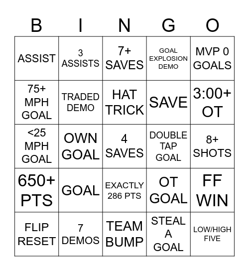 ROCKET LEAGUE BINGO Card
