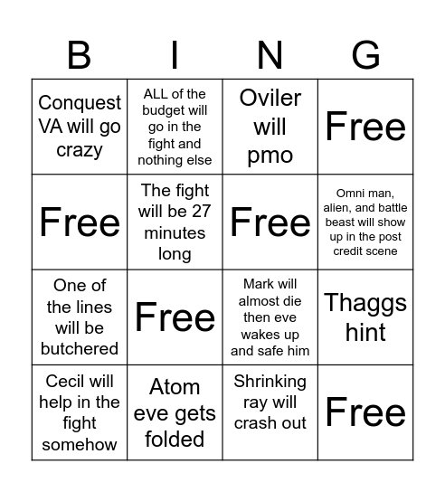 INVINCIBLE Bingo Card