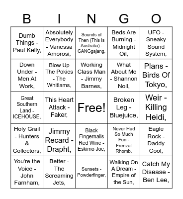 BINGO: AUSSIE CLASSICS Bingo Card