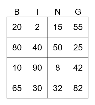 Number Bingo Card
